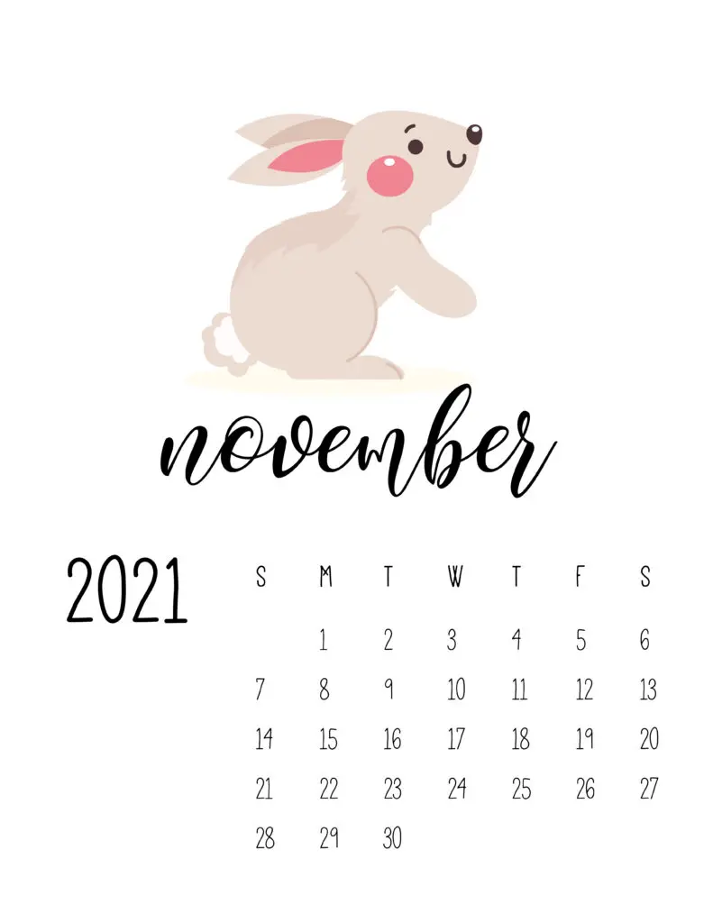November 2021 Calendar Forest Woodland Animals