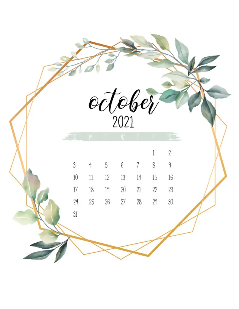 October 2021 Calendar Botanical Free Printable