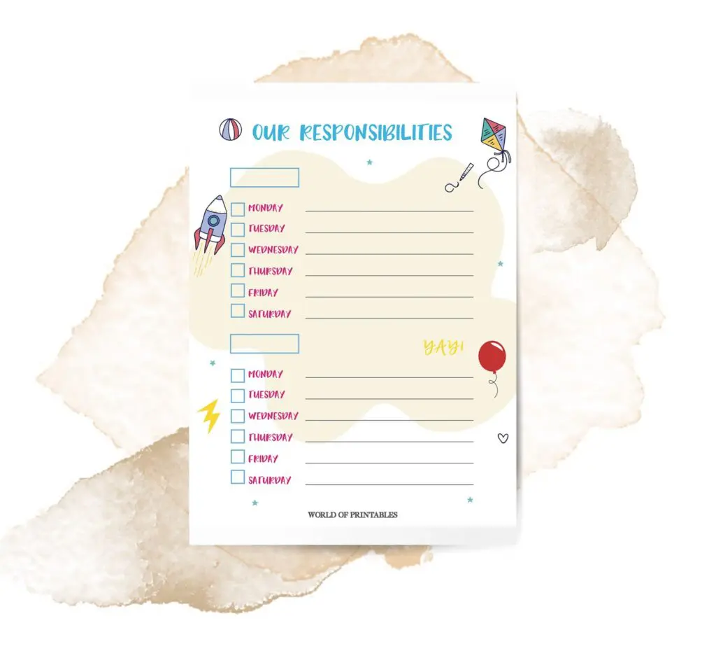 Our Responsibilities Kids Chore Chart