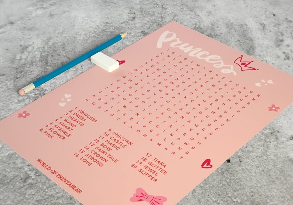 Free Printable Princess Word Search World Of Printables