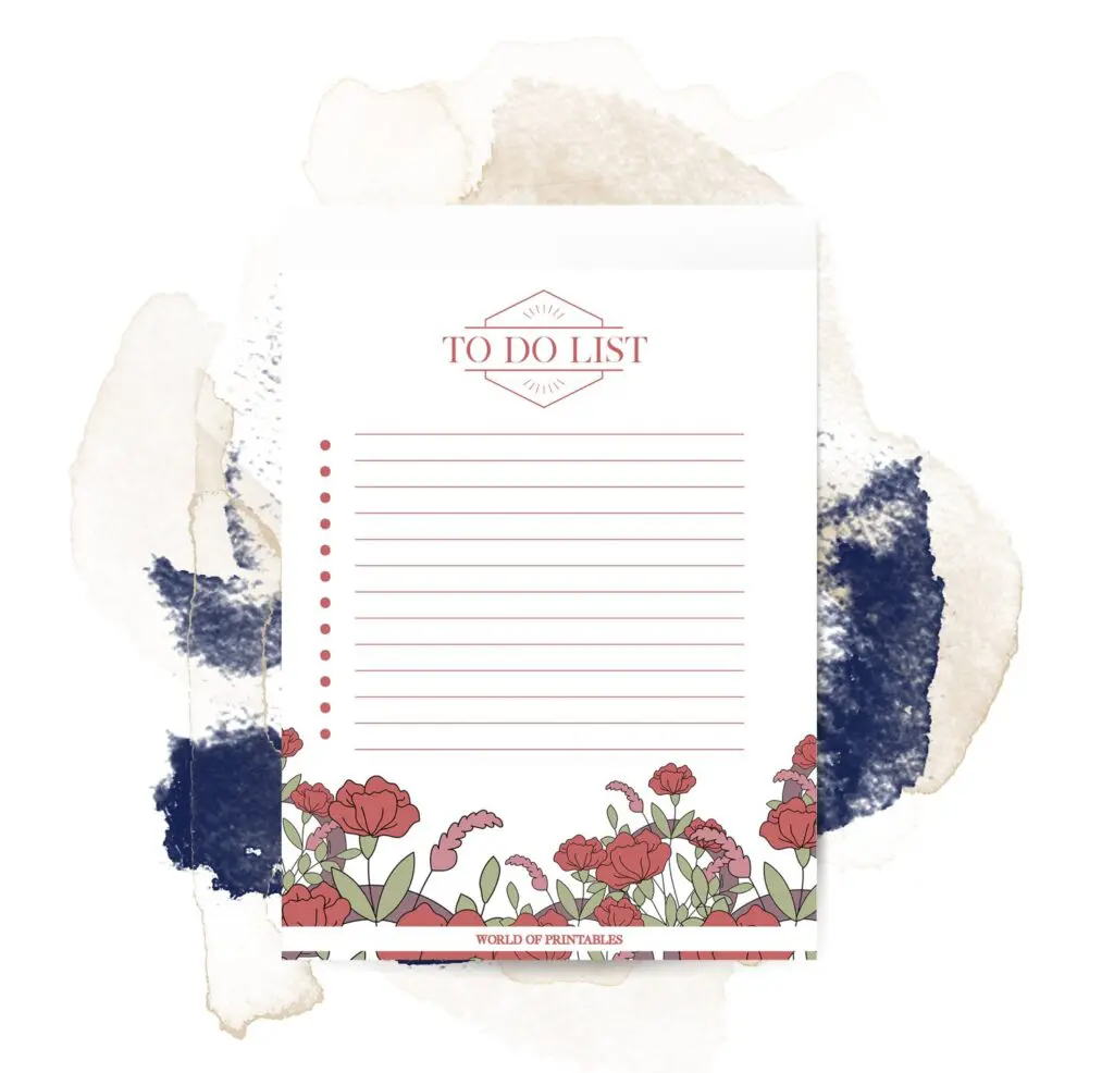 Printable Red Floral To Do List