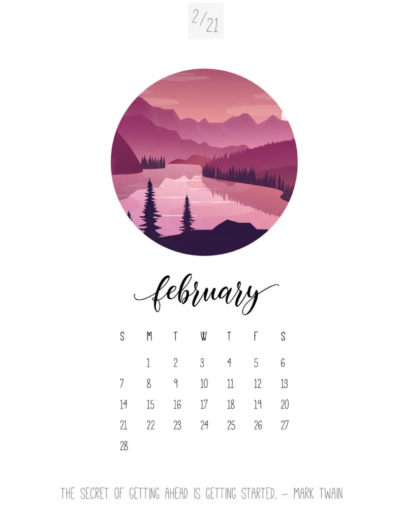 Scenic February 2021 Calendar