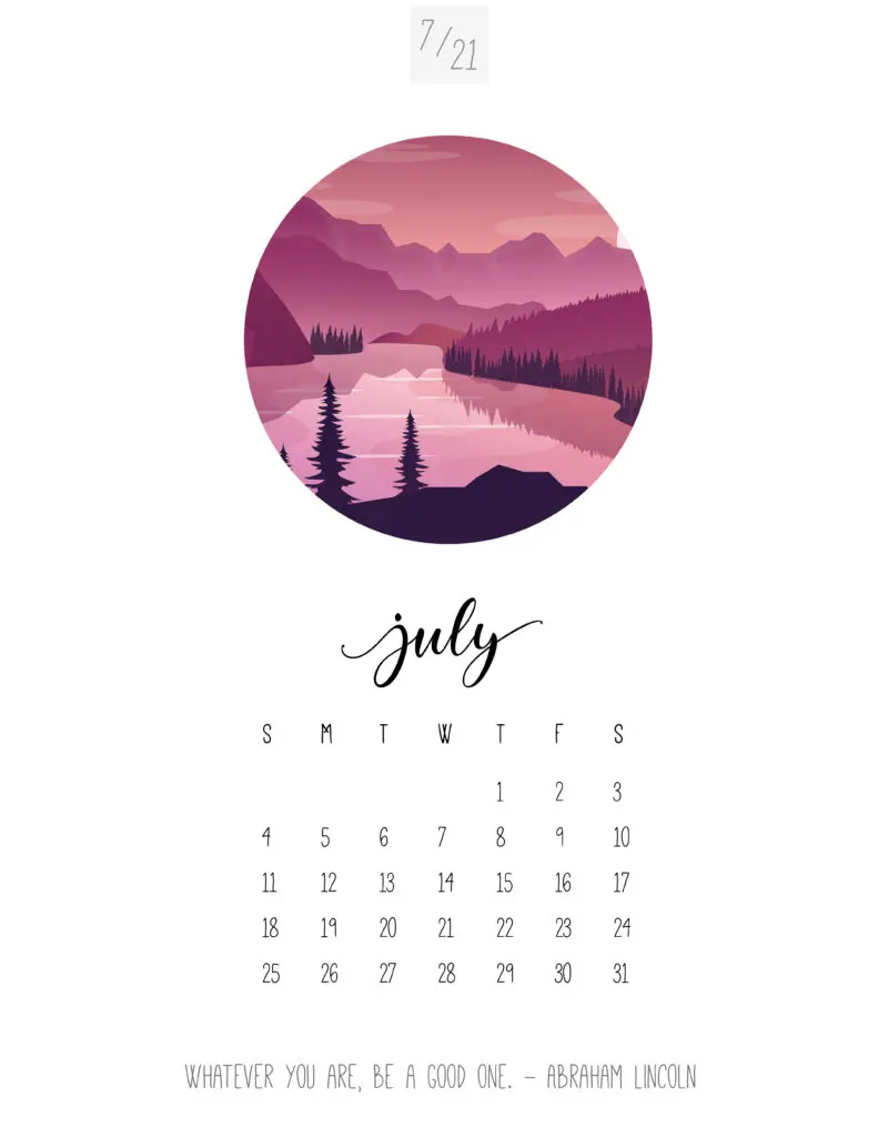 Scenic July 2021 Calendar