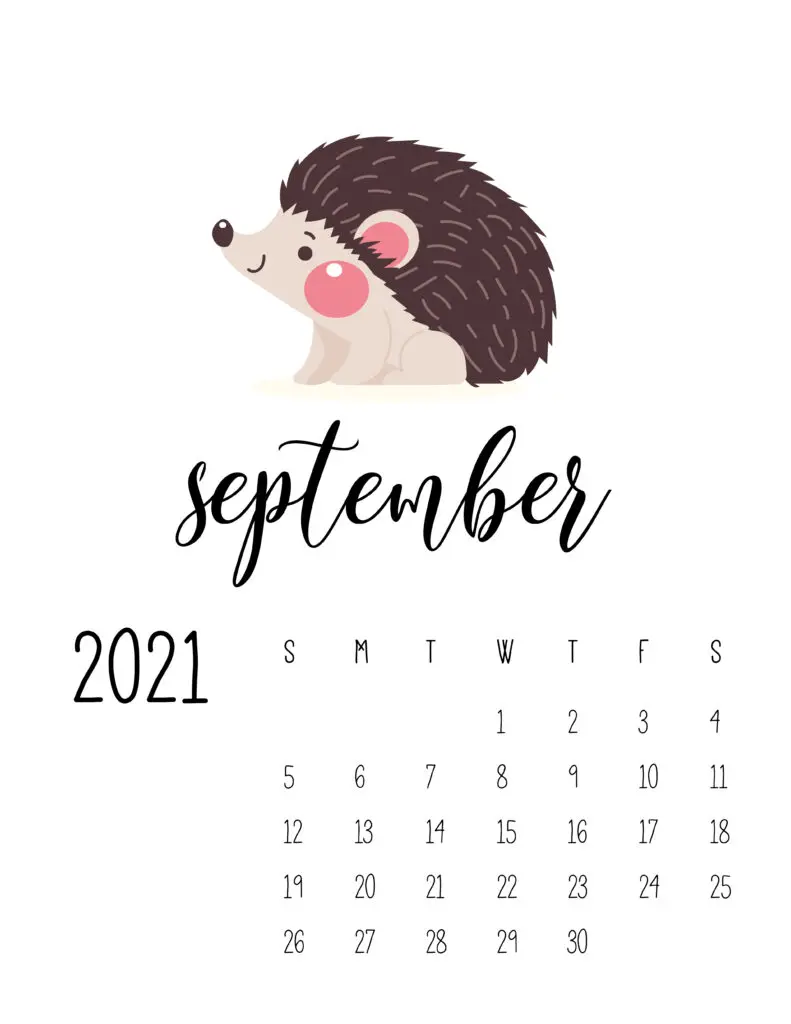 September 2021 Calendar Forest Woodland Animals