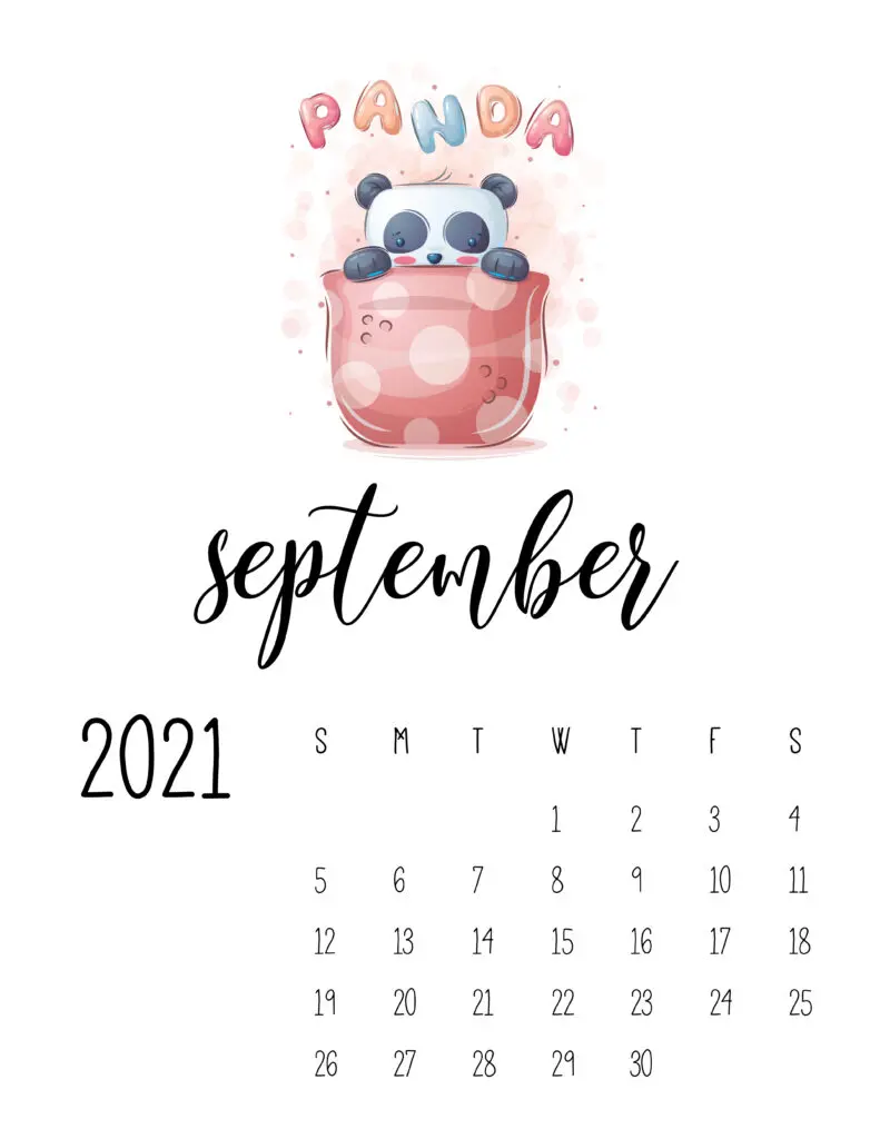 September 2021 Calendar with Cute Happy Animals