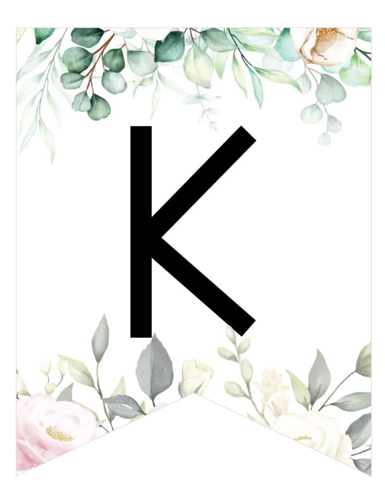 Free Printable soft botanical floral banner letters template. Customize these banner flag pennants for birthday party, bridal shower or wedding party.
