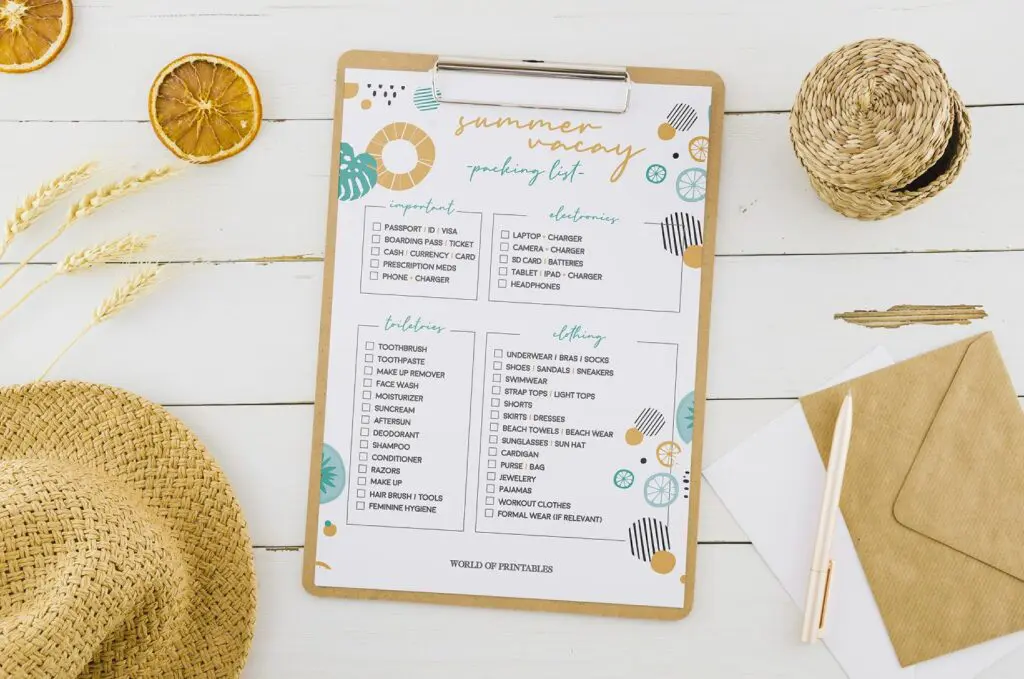 Free printable Summer Vacation Packing List