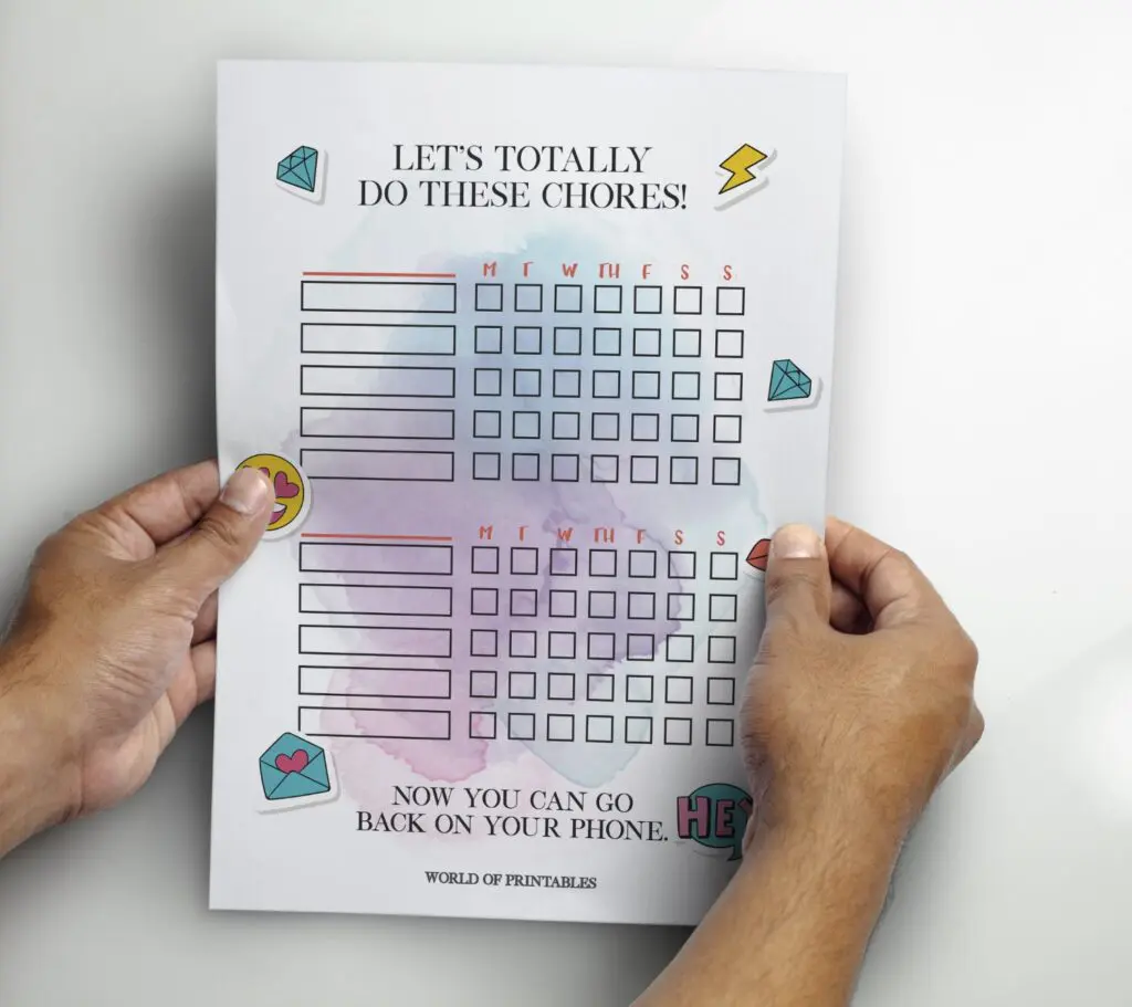 Printable Teen Emoji Kids Chore Chart