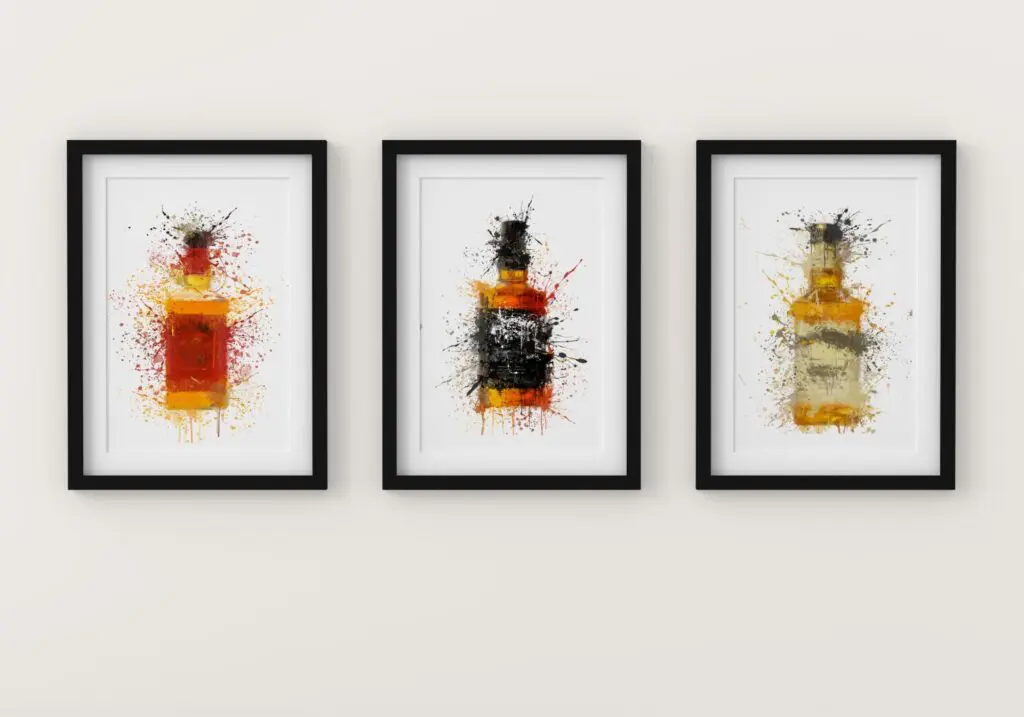 Trio of Bourbon Bottles Splash Wall Art