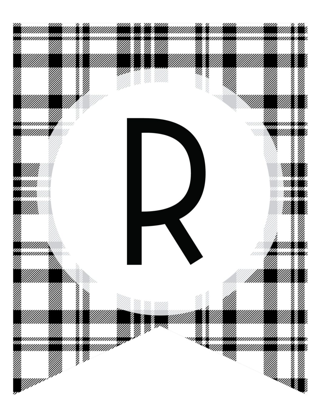 free printable white and black plaid banner letters
