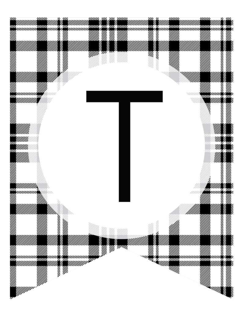 Free Printable white and black plaid banner letters. Ideal printable banner for new year party, wedding, or bridal shower.