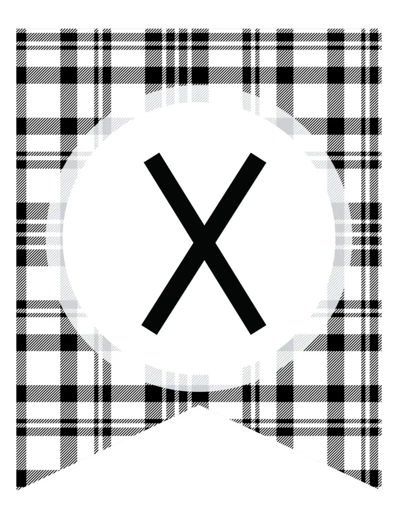 Free Printable white and black plaid banner letters. Ideal printable banner for new year party, wedding, or bridal shower.