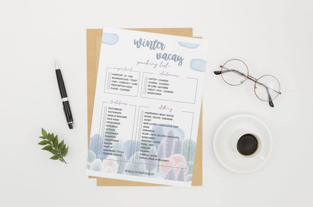 Winter Vacation Packing List printable