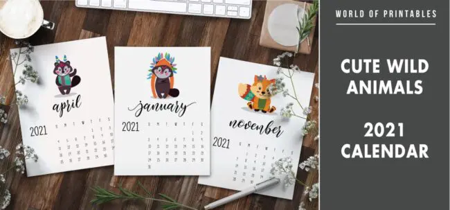 cute wild animals 2021 Calendar