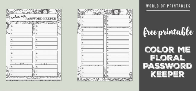 free printable Color Me Floral Password Keeper