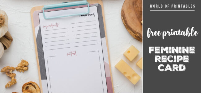 free printable Feminine Recipe Card