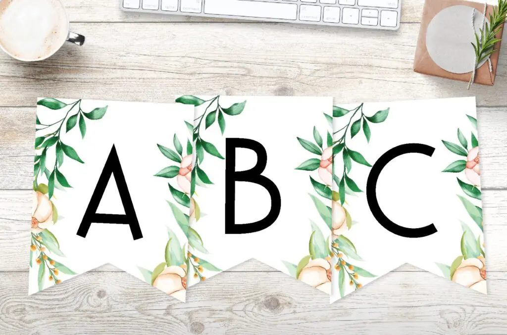 free printable floral botanical banner. Floral banner, botanical banner, banner with flowers, printable banner letters.