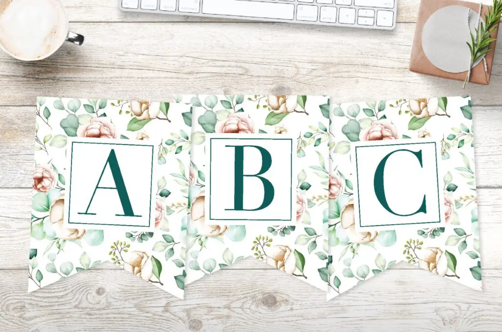 free printable traditional banner letters in floral style. These printable floral banner is perfect for bridal shower or wedding party.