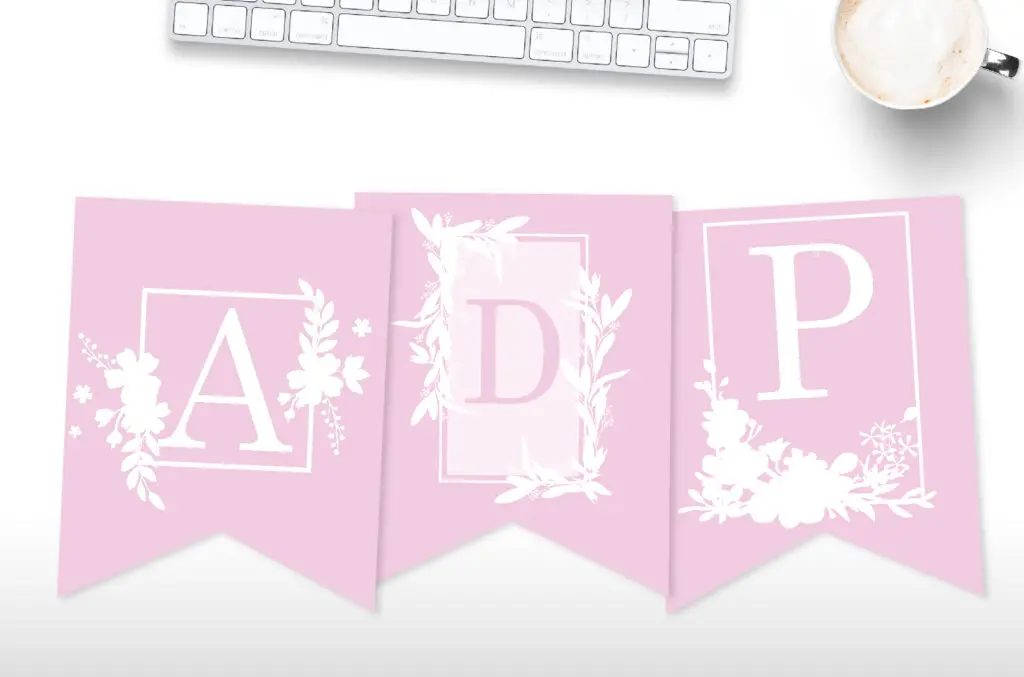 birthday banner free printable. Floral banners for birthday party, baby shower or bridal shower.