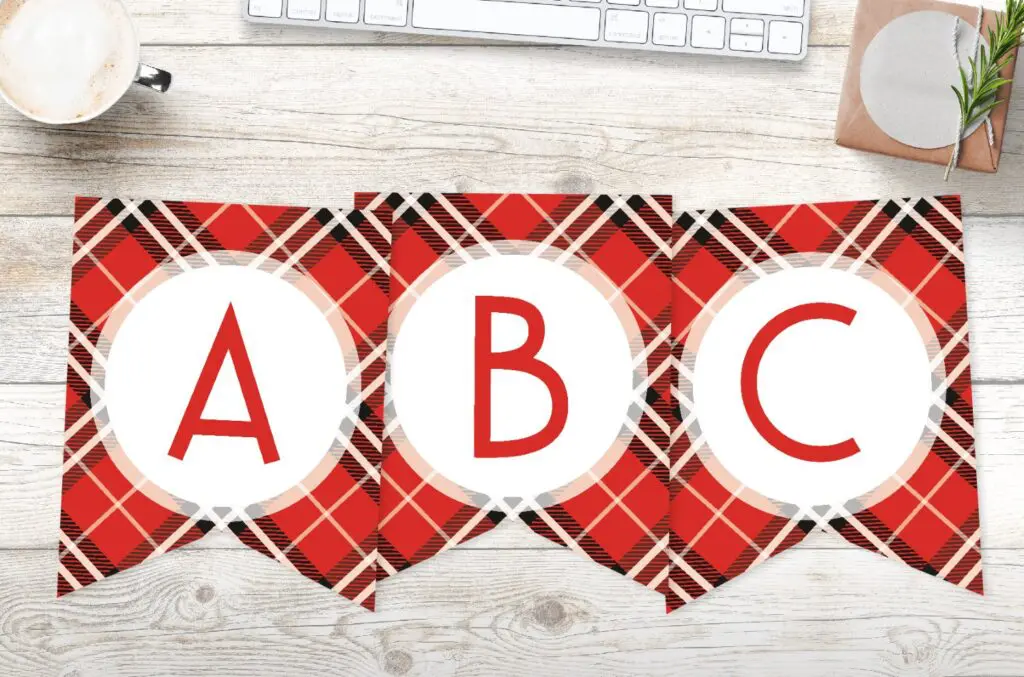 free printable tartan plaid banner letters for new year party or birthday party.