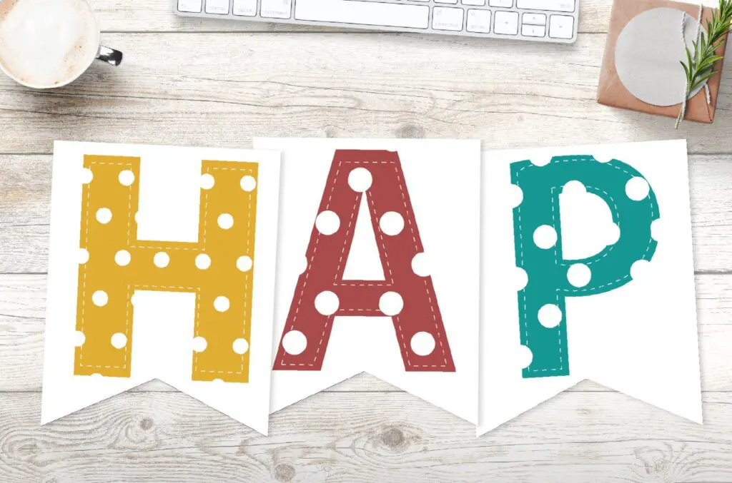 Free printable colorful polka dots party banner letters