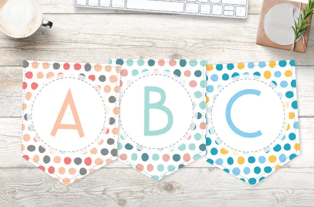 Free printable colorful brushed polka dots banner letters