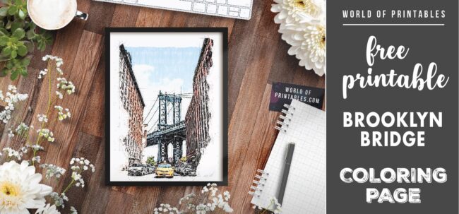 free printable brookyln bridge coloring page - world of printables