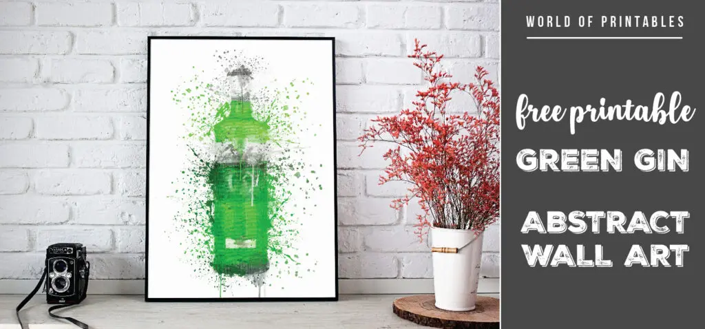 free printable green gin bottle abstract splatter wall art