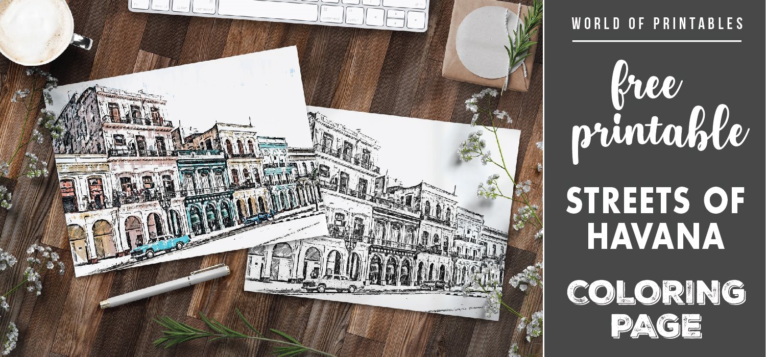 Free Printable Coloring Page - Streets of Havana - World of Printables