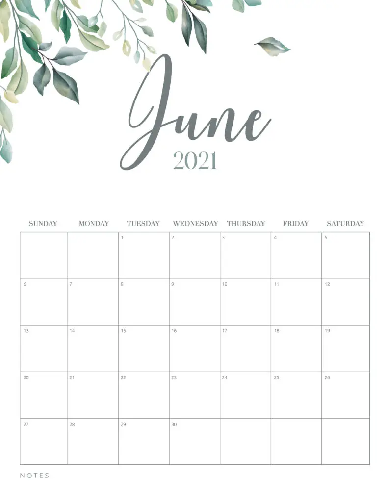 inimal Botanical June 2021 Free Printable Calendar