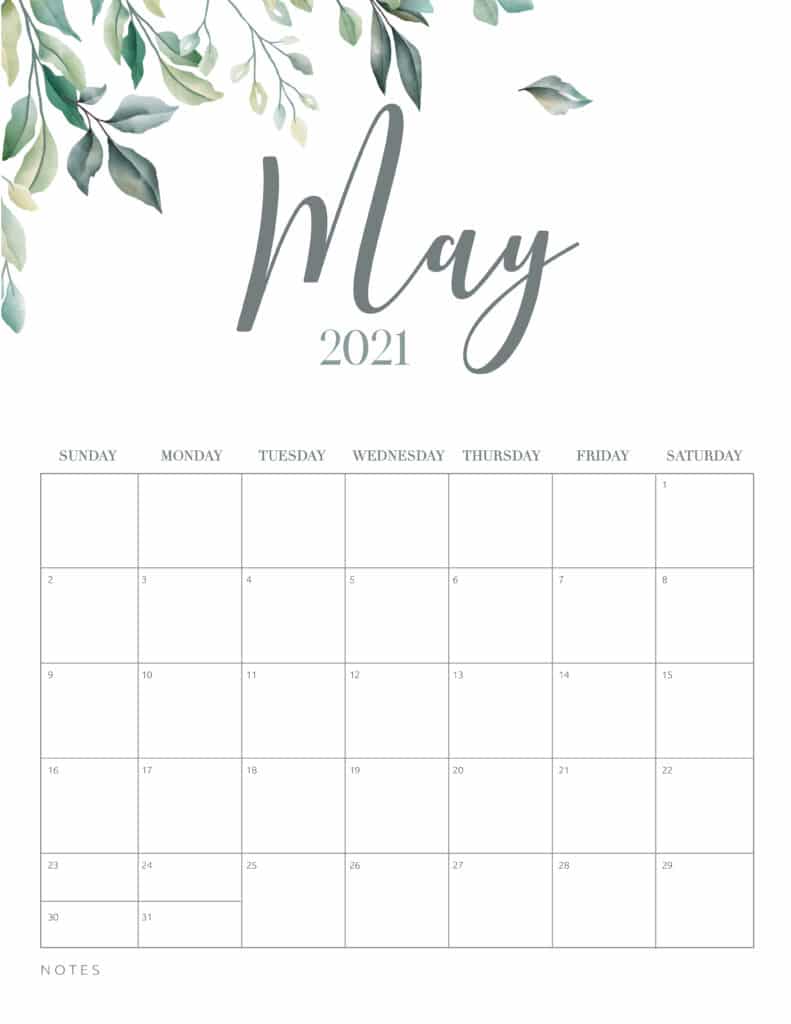 Download Cute Blank May 2021 Calendar Printable PNG