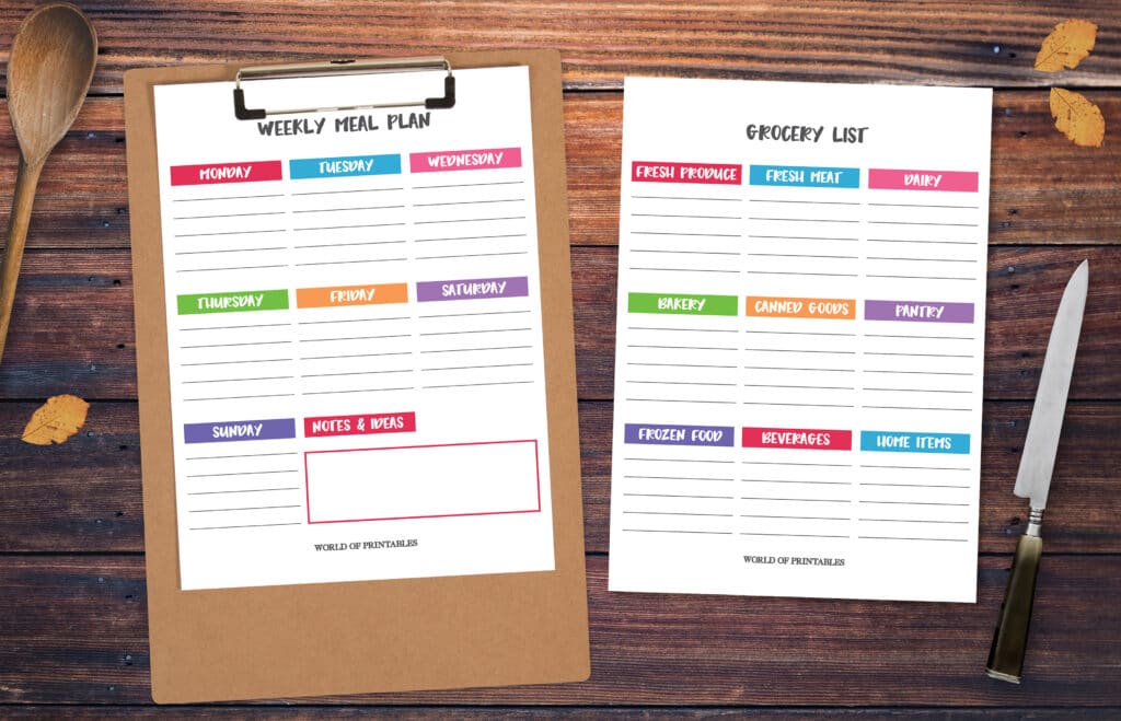 Colorful Weekly Meal Planner Template Printable