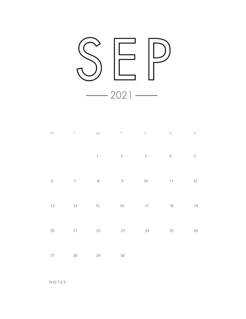 2021 September Free Monthly Calendar Template
