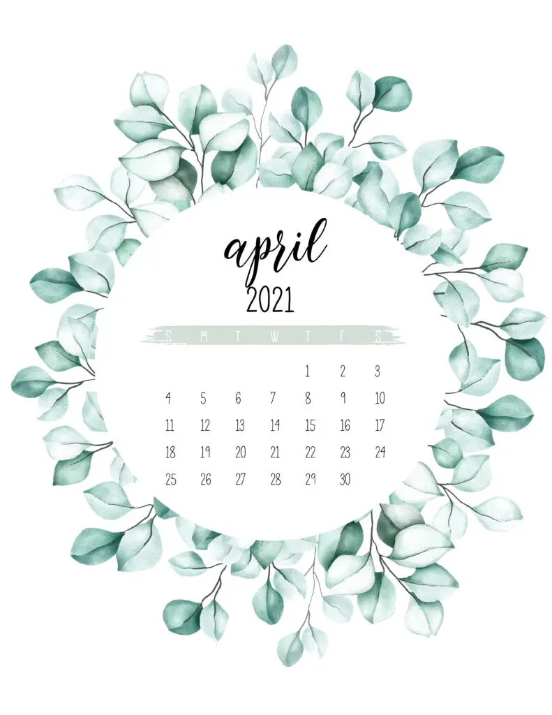 April 2021 Calendar Botanical Theme