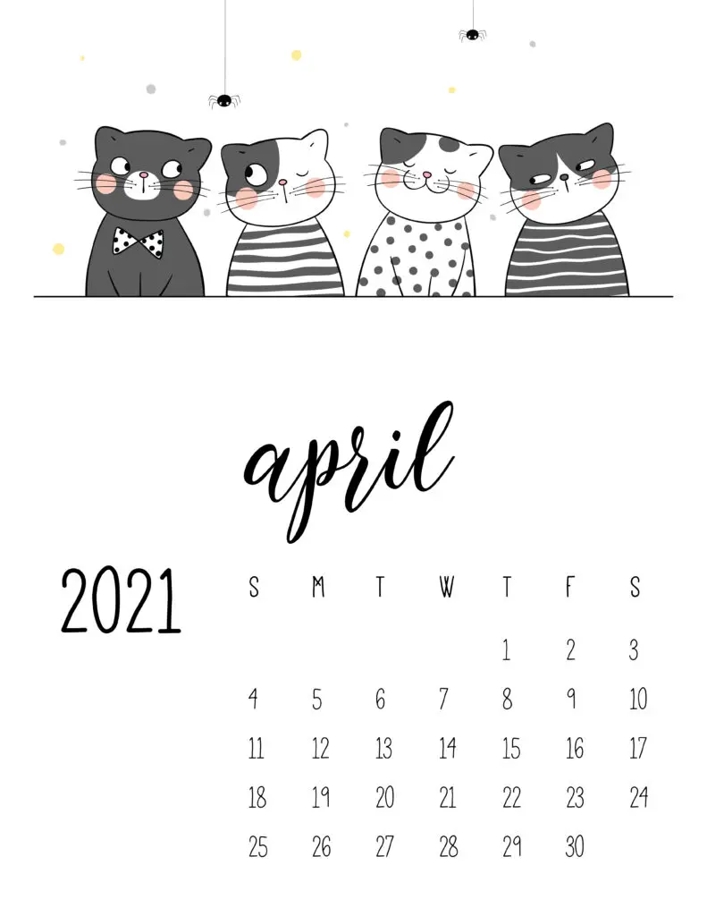 April 2021 Calendar Cute Cats