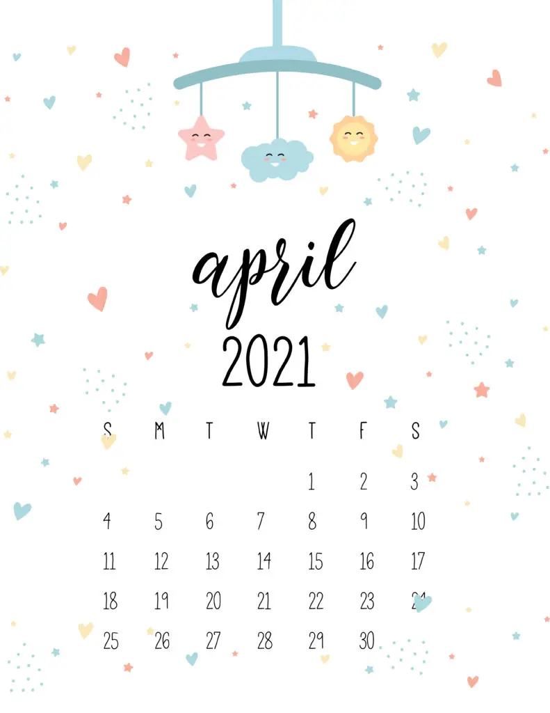 April 2021 Calendar Cute Nursery Mobile