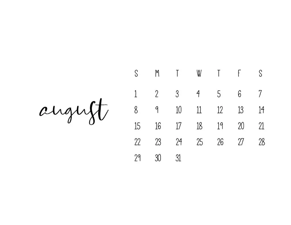 August 2021 Calendar Printable Free Template