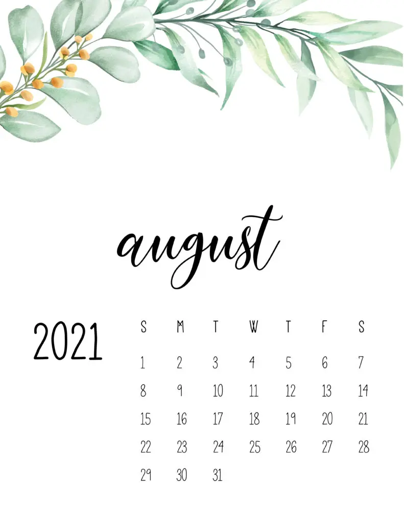 August 2021 Floral Calendar