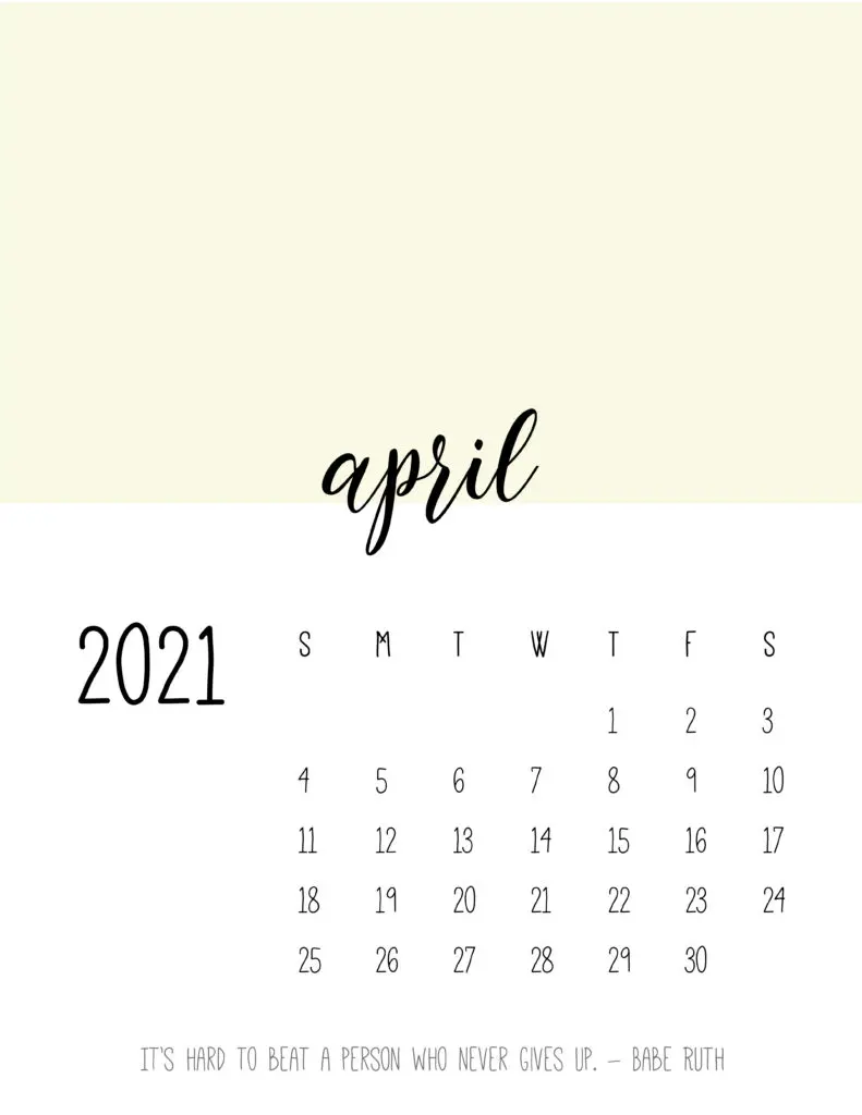 Block Color April 2021 Calendar