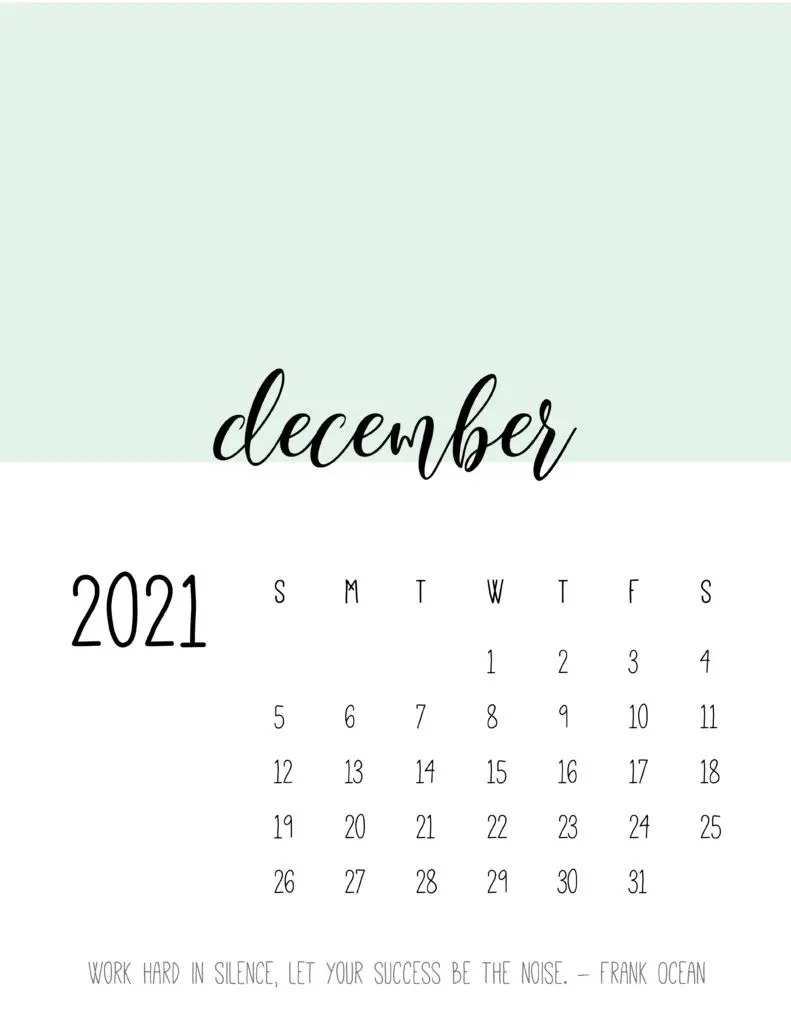 Block Color December 2021 Calendar