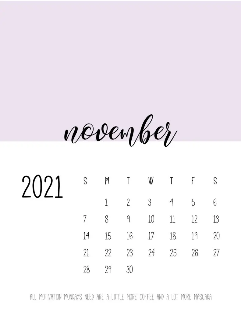 Block Color November 2021 Calendar