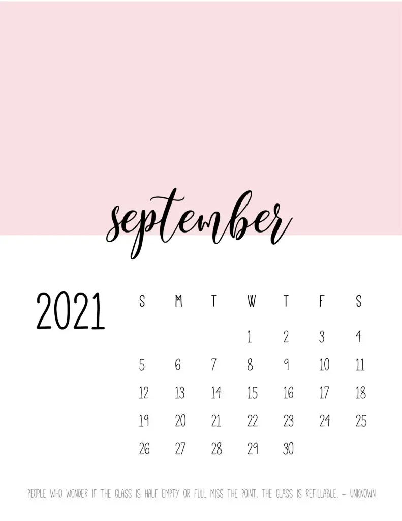 Block Color September 2021 Calendar
