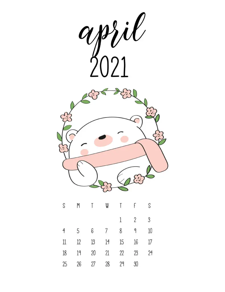 Cute Animals April 2021 Calendar In Floral Frame