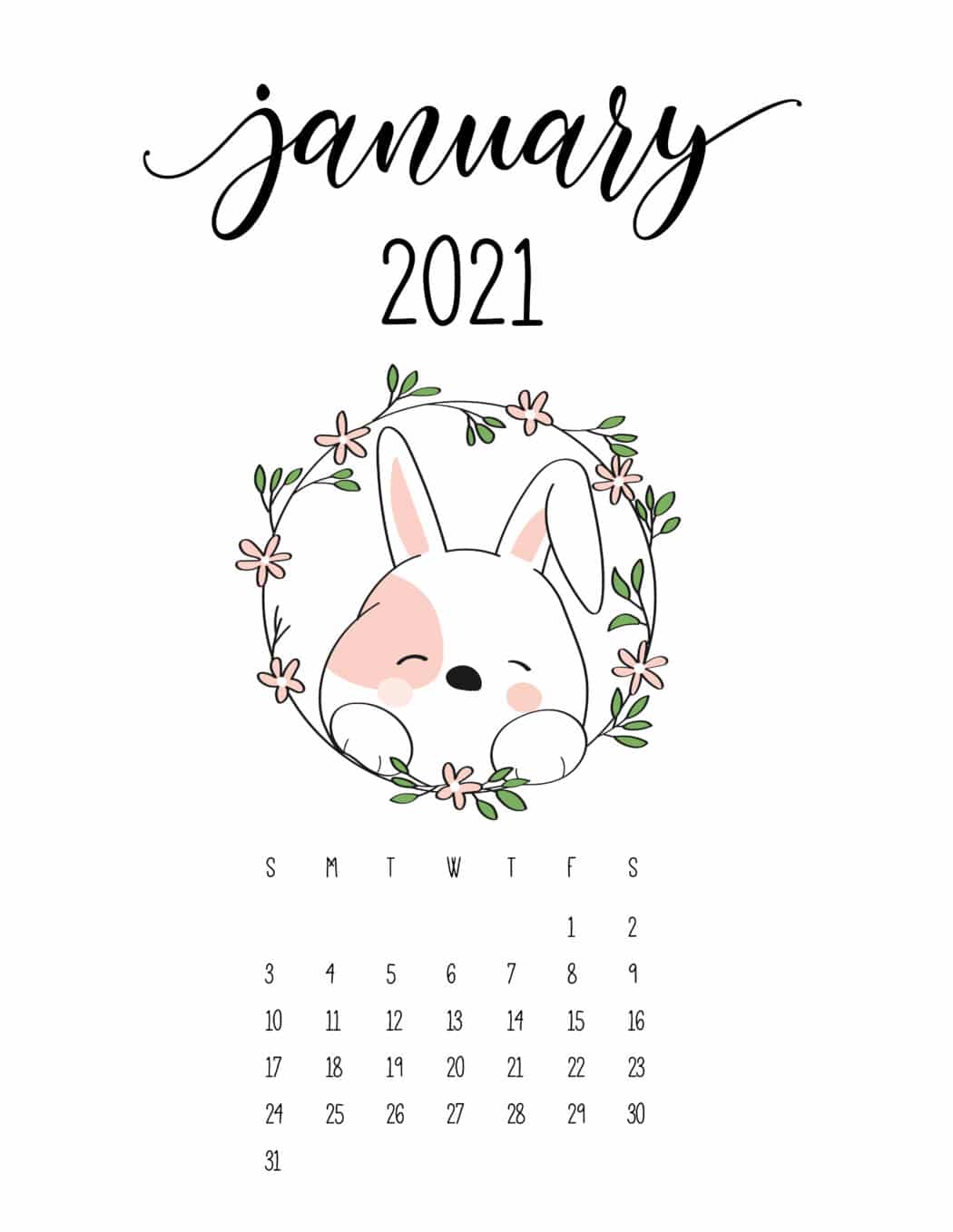 cute animals 2021 calendar in floral frame world of printables