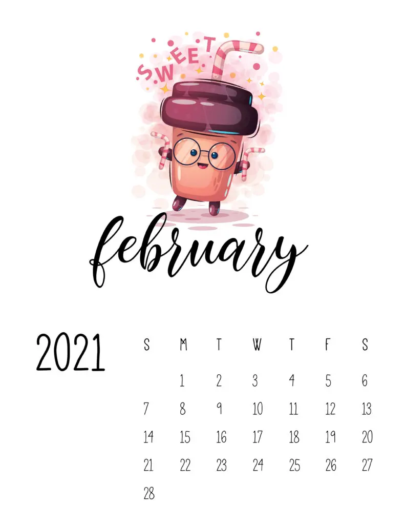 Cute Coffee Time February 2021 Calendar