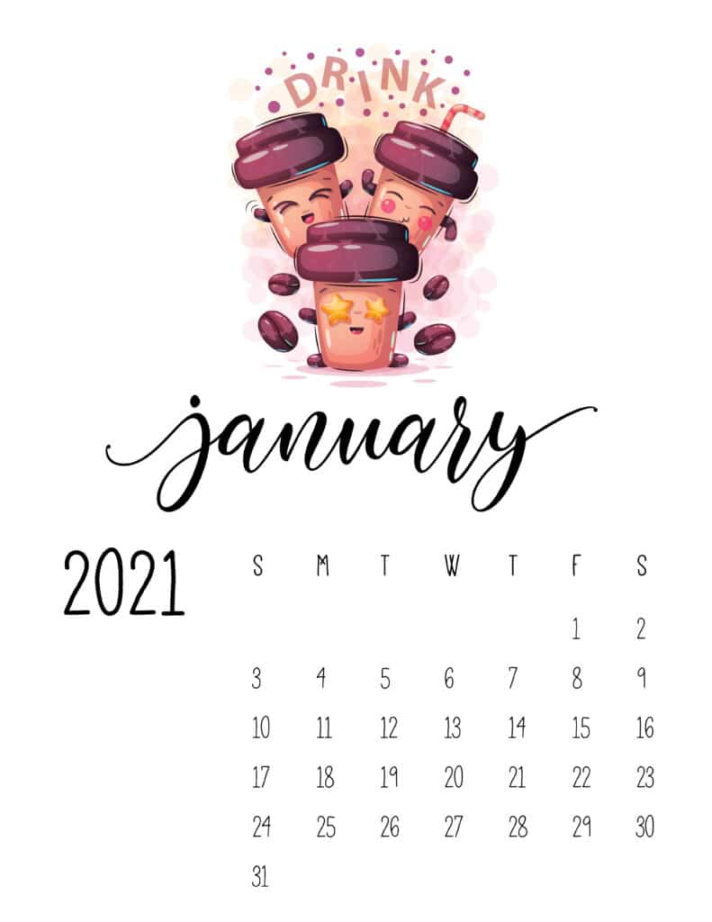 Cute Coffee Time January 2021 Calendar
