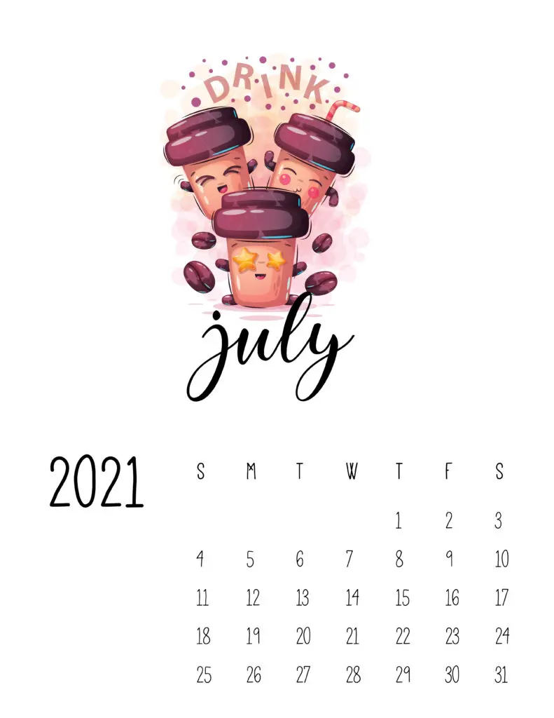 Cute Coffee Time July 2021 Calendar