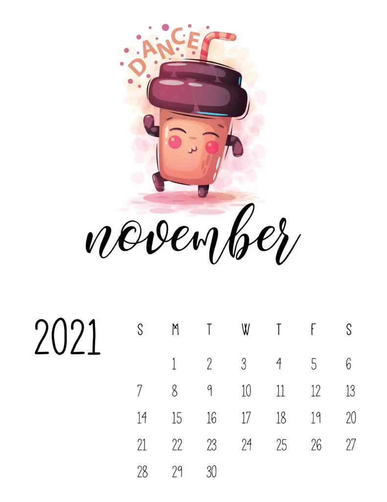 Cute Coffee Time November 2021 Calendar