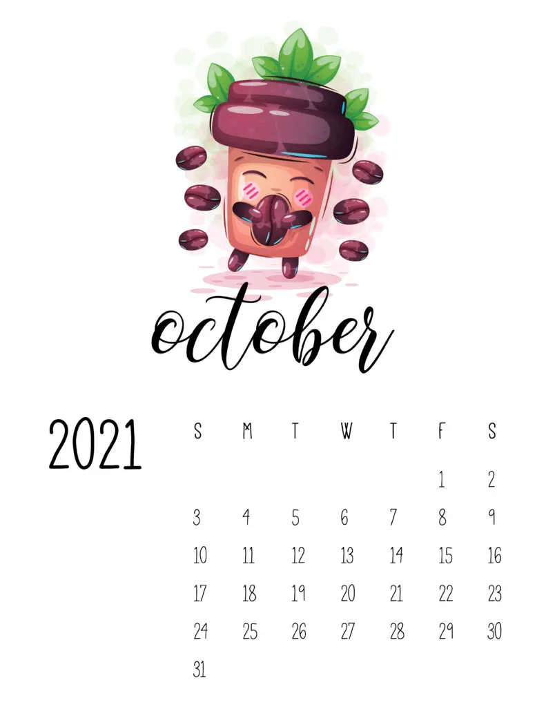 Cute Coffee Time October 2021 Calendar