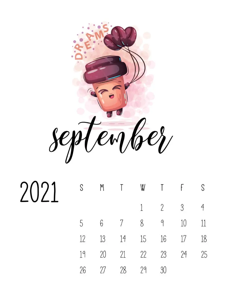 Cute Coffee Time September 2021 Calendar